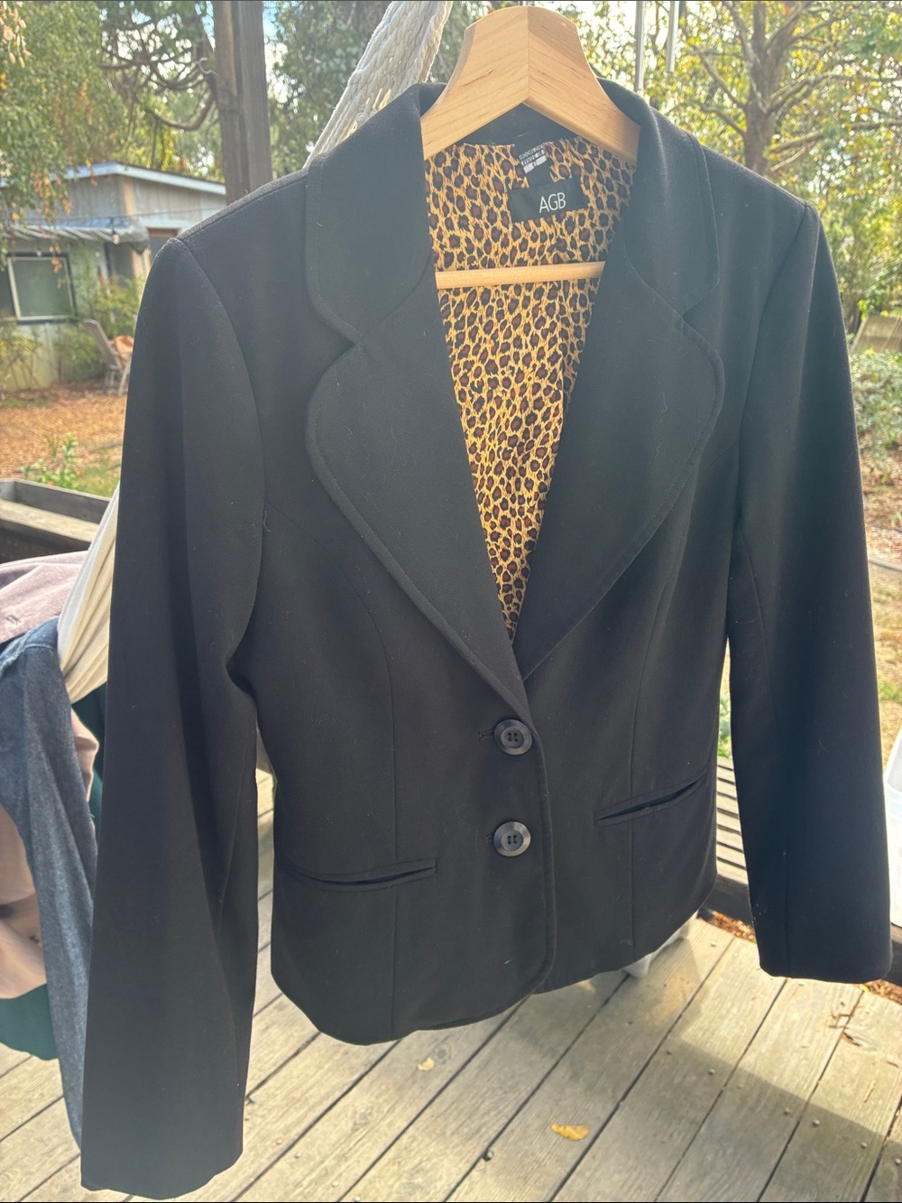 AGB Black Blazer with Leopard-Print Lining